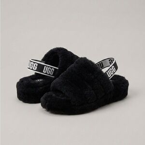 UGG Black Fluff Yeah Slide Slingback Slippers